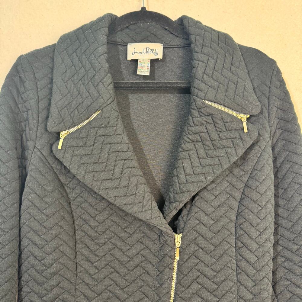 Joseph Ripkoff Black Quilted Stretch Fitted Moto Jacket Y2K Edgey Grunge Size 10 - Picture 6 of 7